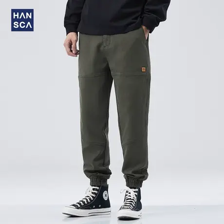 hansca复古小标休闲裤男秋冬季日系潮牌宽松简约束脚显瘦休闲长裤商品大图