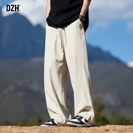 男士米色裤子男款美式高街2024新款休闲裤直筒宽松春秋款长裤百搭商品大图