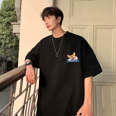 夏季2024新款纯棉短袖T恤男潮牌简约卡通休闲圆领半袖男生体恤衫商品大图