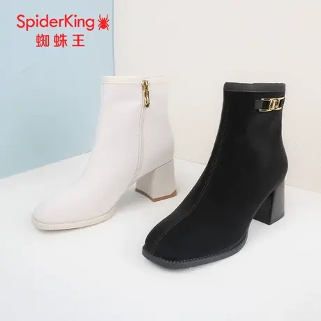 SPIDER KING/蜘蛛王时装靴女2023冬商场新款短筒棉靴薄绒方头粗跟图片