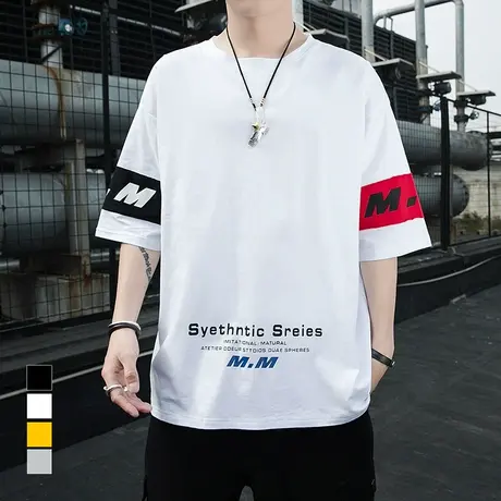 夏装初中高中学生13短袖t恤上衣服15岁潮流男孩宽松体恤14-16韩版商品大图