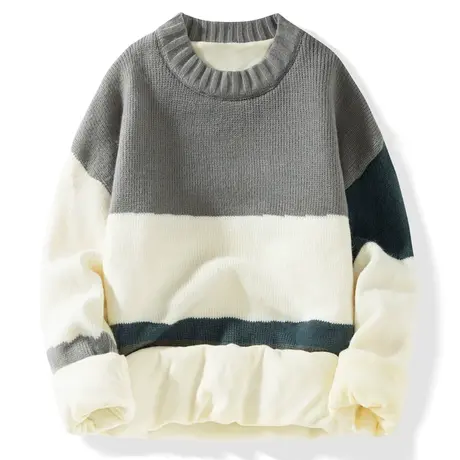 冬季男士圆领加绒加厚毛衣2023冬装新款宽松针织衫线衣保暖打底衫商品大图