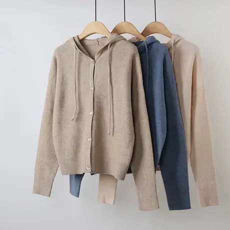 秋冬新款连帽针织衫女开衫外套宽松外穿长袖韩版百搭上衣保暖冬季商品大图