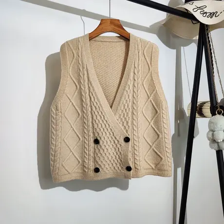 针织马甲开衫女春装新款韩版宽松v领交叉设计感无袖毛衣背心外套商品大图