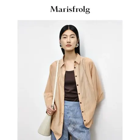【6A级桑蚕丝】玛丝菲尔2023年秋季新款浅咖色翻领龟背廓形衬衫商品大图