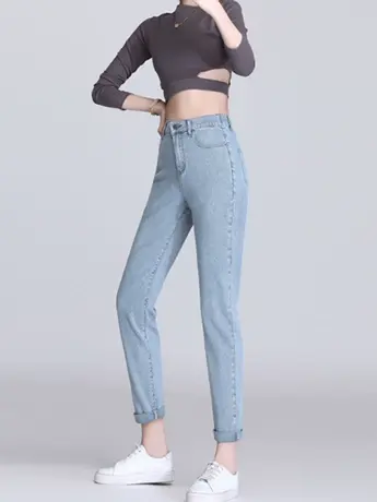 捡漏外贸哈伦牛仔裤女直筒宽松新款高腰显瘦百搭老爹小脚萝卜裤商品大图