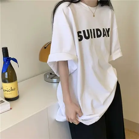 重磅纯棉白色短袖t恤女ins潮夏季宽松oversize美式复古半袖上衣服商品大图