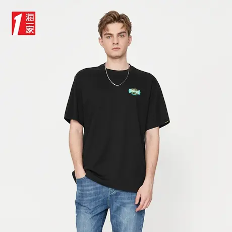 海一家潮流时尚短T2023夏季新款后背印花休闲个性舒适短袖T恤男商品大图