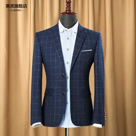 春秋男士休闲西服外套韩版修身时尚格子小西装男上衣英伦青年便西商品大图