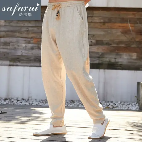 哈伦裤男宽松男士休闲裤小脚男裤亚麻裤男棉麻中国风裤子夏季薄款商品大图