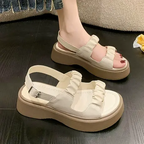 凉鞋女夏季松糕厚底仙女风配裙子沙滩鞋2023年新款休闲运动罗马鞋商品大图