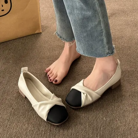 永希玛丽珍鞋女夏季新款2023职业女鞋小众时髦粗跟设计感浅口单鞋图片