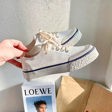 ins棋盘黑白格子帆布鞋女2022年春季新款学生百搭小众原创板鞋潮图片