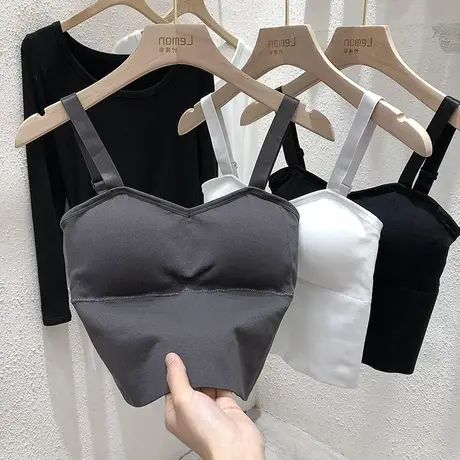 黑色吊带背心女夏西装内搭设计感小众外穿带胸垫美背内衣抹胸上衣商品大图