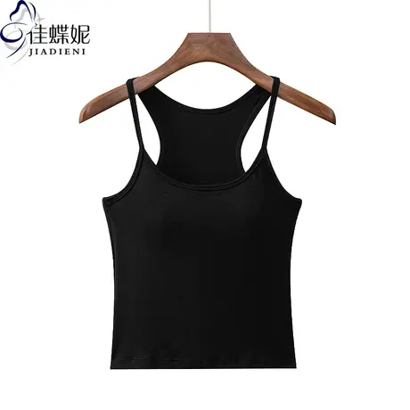 夏季韩版圆领修身短款纯欲性感纯棉吊带背心上衣女打底衫带胸垫图片