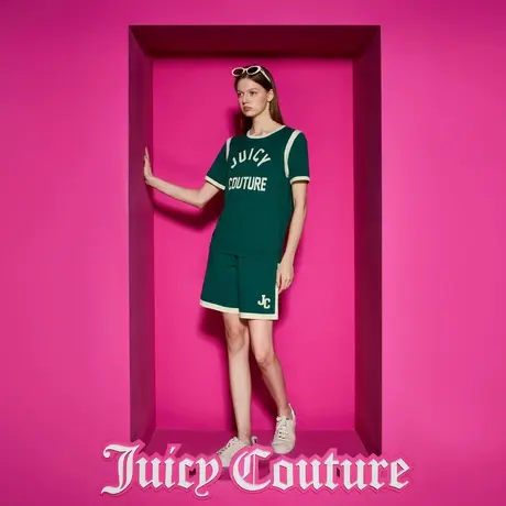 Juicy Couture橘滋23新款复古学院撞色女装提花短袖针织衫图片