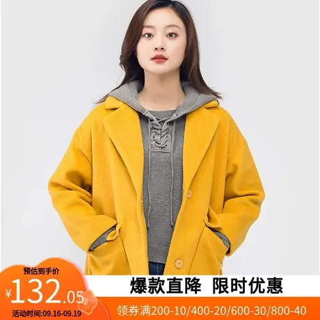 艾格春季新品时尚直筒长袖纯色西装领中长毛呢大衣女外套Y321图片