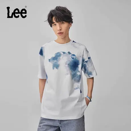 Lee商场同款24早春新品舒适版水墨画印花图案白色男短袖T恤潮流图片