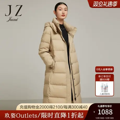 JZ玖姿白鹅绒外套女装2022冬季新款加厚保暖系带收腰长款羽绒服商品大图