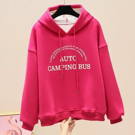 粉色连帽卫衣女加绒加厚2023冬季新款宽松韩版套头百搭港风上衣潮商品大图