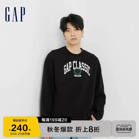 Gap男女装秋季2023新款LOGO宽松碳素软磨抓绒卫衣760427运动上衣图片