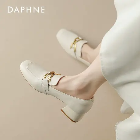 达芙妮乐福鞋女中跟2023年夏季新款真皮单鞋粗跟春季软皮英伦皮鞋图片