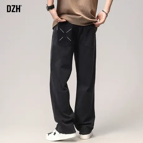 男士黑色直筒牛仔裤男秋冬新款休闲长裤2023年新款阔腿裤美式裤子商品大图