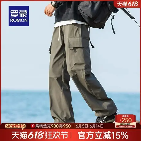 罗蒙男士潮流百搭休闲裤2025春季新款松紧腰直筒裤时尚工装伞兵裤商品大图