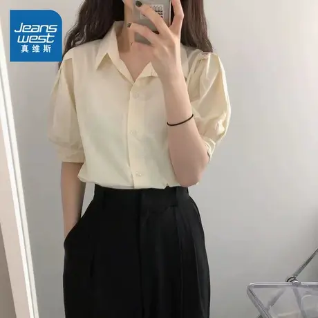 LE真维斯泡泡袖女装2025夏季新款气质职业上衣通勤休闲短袖衬衫女商品大图