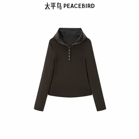 太平鸟女装25年新款进口美丽诺无缝可机洗连帽套衫上衣A1EEF1108图片