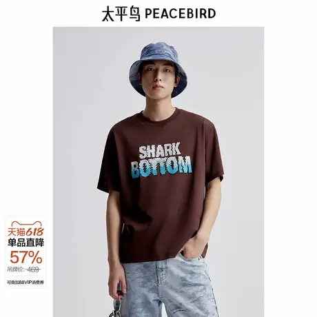 太平鸟男装 夏季潮流休闲撞色刺绣短袖T恤男宽松字母百搭上衣图片