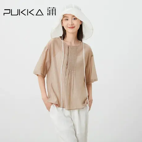 蒲PUKKA 原创设计2023夏新品丝棉混纺小格子新中式宽松H型衬衫图片