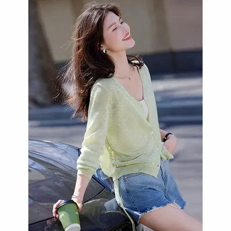 时尚气质针织衫2025年夏季新款女纯色简约短款慵懒开衫针织上衣图片