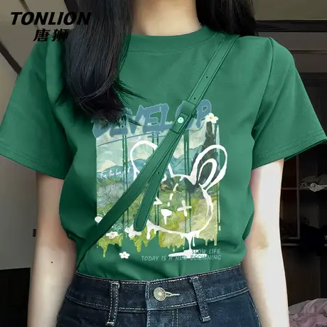 唐狮短袖t恤女2025新款爆款夏季纯棉半袖设计感小众正肩上衣VB商品大图