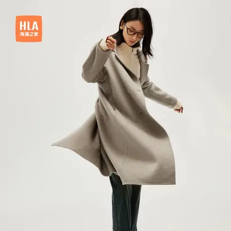 HLA/海澜之家含绵羊毛大衣秋冬新款西装领保暖通勤直筒长外套女装商品大图