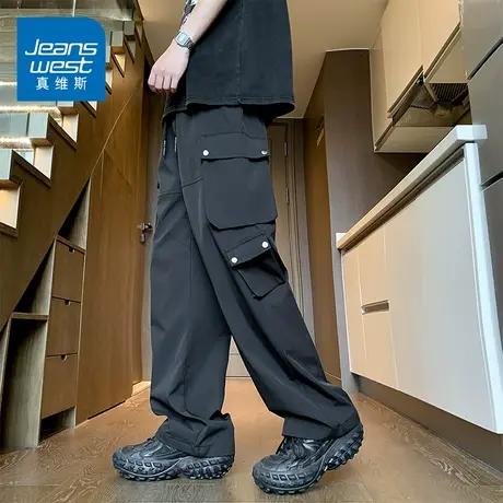 KZ真维斯工装直筒休闲长裤男士宽松紧腰抽绳男裤子春秋季2025新款商品大图