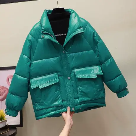 2023新款羽绒棉服女短款韩版立领加厚宽松大口袋面包服彩色外套冬图片