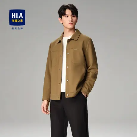 HLA/海澜之家翻领夹克春秋季衬衫领工装易打理拼接时尚休闲外套男图片