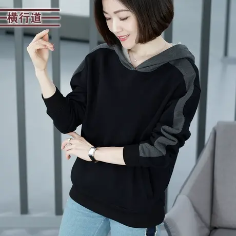 2023冬装撞色拼接连帽卫衣女士妈妈装帽衫长袖宽松大码中年冬季商品大图