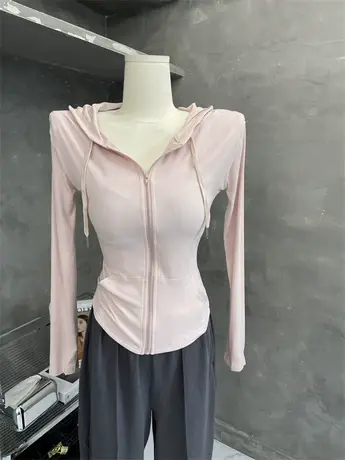 胸大腰细~薄款拉链连帽运动卫衣女春秋显瘦长袖T恤上衣外套2022商品大图