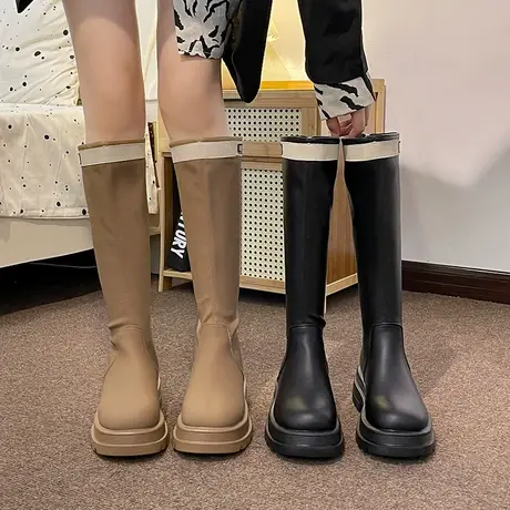 长筒靴女2023年春秋季新款韩系小香风显瘦时装靴子粗跟高跟骑士靴商品大图