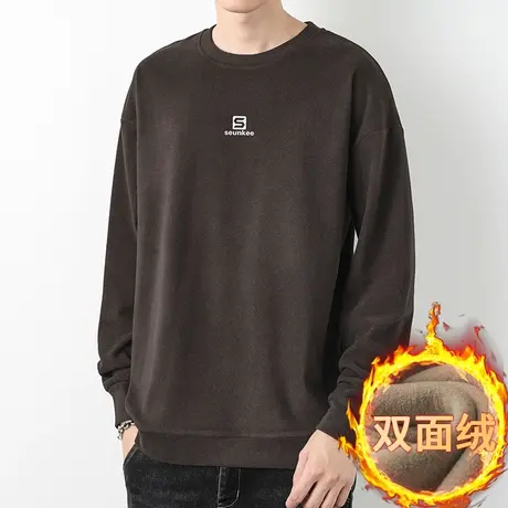 圆领卫衣男2023新款秋冬宽松潮流百搭加绒保暖双面绒无帽长袖t恤商品大图