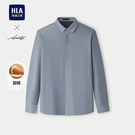 HLA/海澜之家轻商务时尚系列长袖衬衫25秋冬新加绒保暖条纹上衣男商品大图