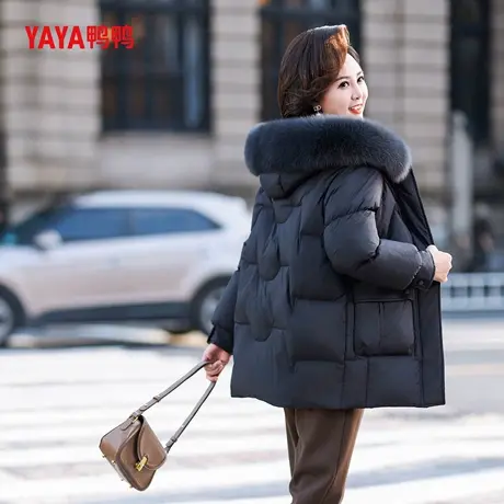 YAYA鸭鸭中年妈妈羽绒服女中长款冬季狐狸毛领连帽冬装中老年外套商品大图