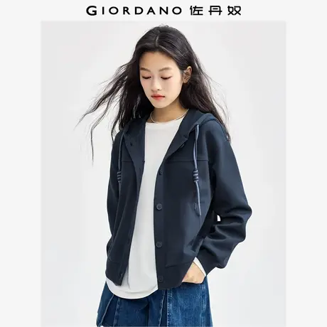 佐丹奴外套女装拼色抽绳连帽双面布针织开胸卫衣外套 05374865商品大图