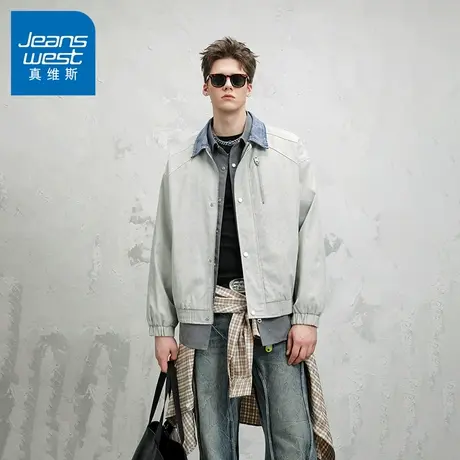 N5真维斯外套男2025秋季新款美式潮牌撞色拼接上衣服男士春秋夹克商品大图