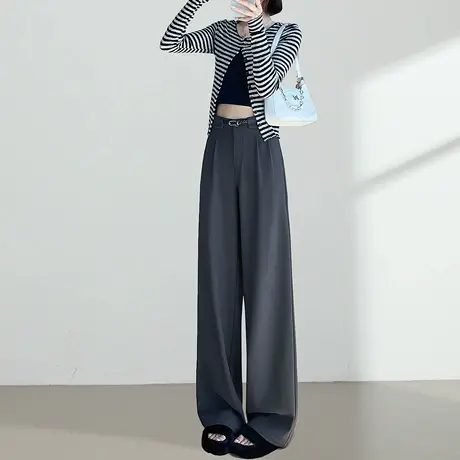 高级感西装裤女2025秋季新款高腰宽松显瘦垂感休闲直筒拖地阔腿裤商品大图