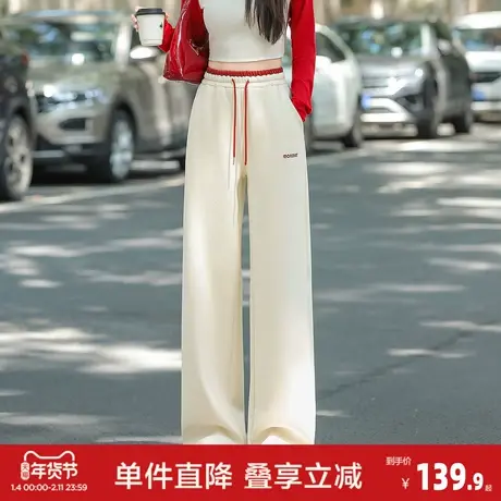 唐狮2026秋冬女宽松休闲腰头撞色绣花长裤加绒百搭时尚流行图片