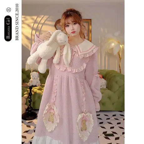 Bananagirl睡衣女珊瑚绒2023冬季加厚甜美少女家居服加绒保暖睡裙商品大图