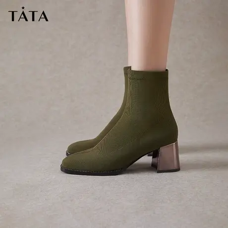 Tata他她高跟短靴女弹力靴瘦瘦及踝靴高级感2023冬季新款7VO41DD2图片